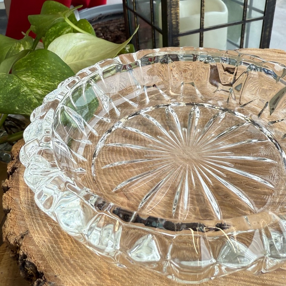 Vintage Pressed Glass Ashtray or Trinket Dish  MCM Starburst Pattern